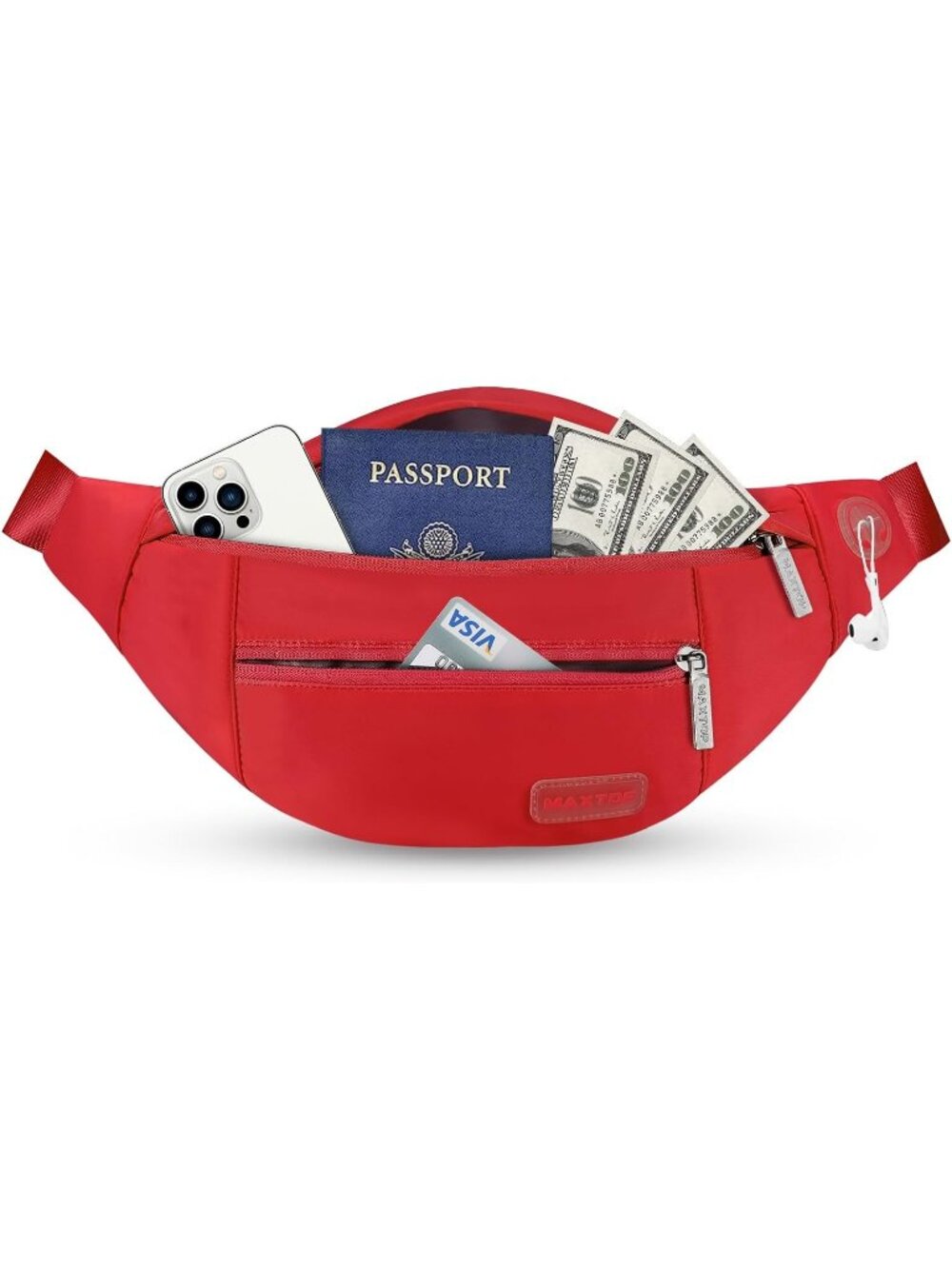 Men's Red Large Crossbody Fanny Pack With 4-Zip Belt Bag Waist Pack Travelling